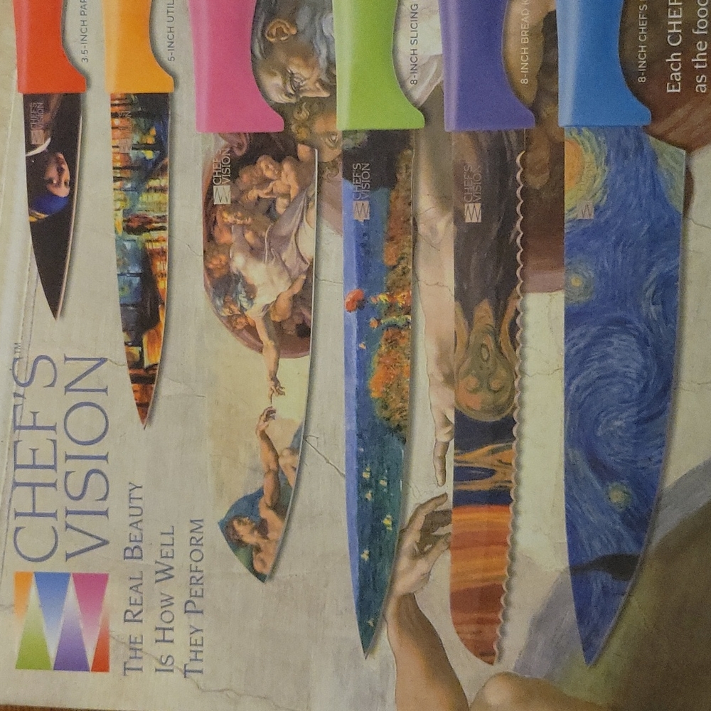Chef's Vision Masterpiece 6 pc color knife set art lovers stainless steel New… - Picture 3 of 9